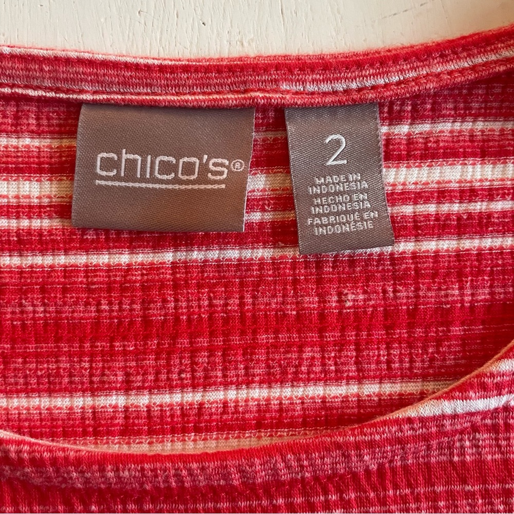 Chico’s Asymmetrical Pullover Stripes Red White Size Large Holiday Candy Cane - Picture 4 of 4